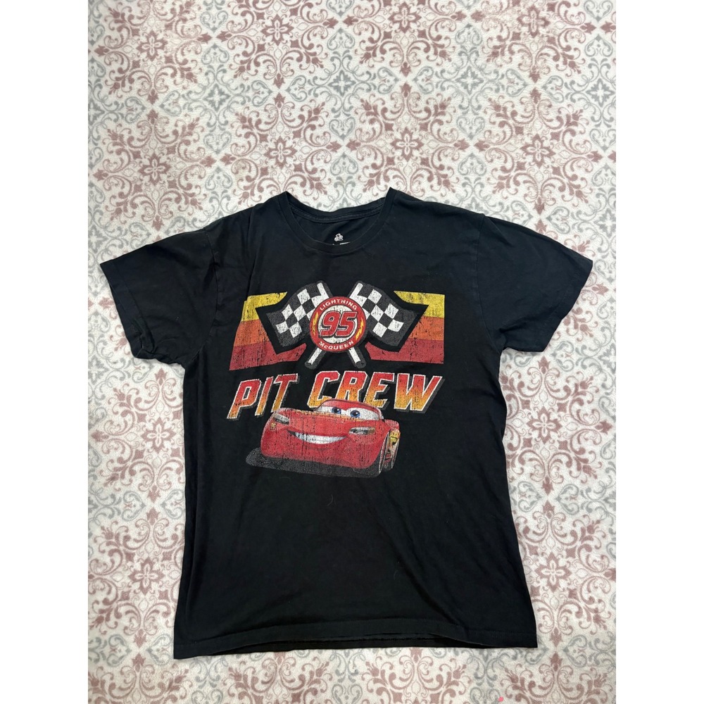 Disney Pixar Cars Lightning McQueen Pit Crew Graphic T-Shirt Black Mens Medium